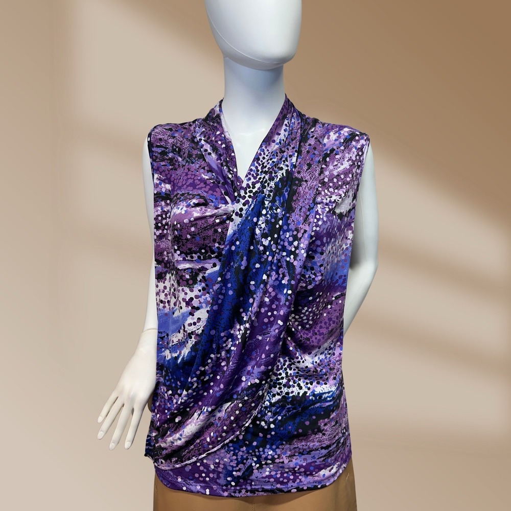 7 Wonders Ladies Purple Dots Layered Front Top Versatile Stylish Look Sz L